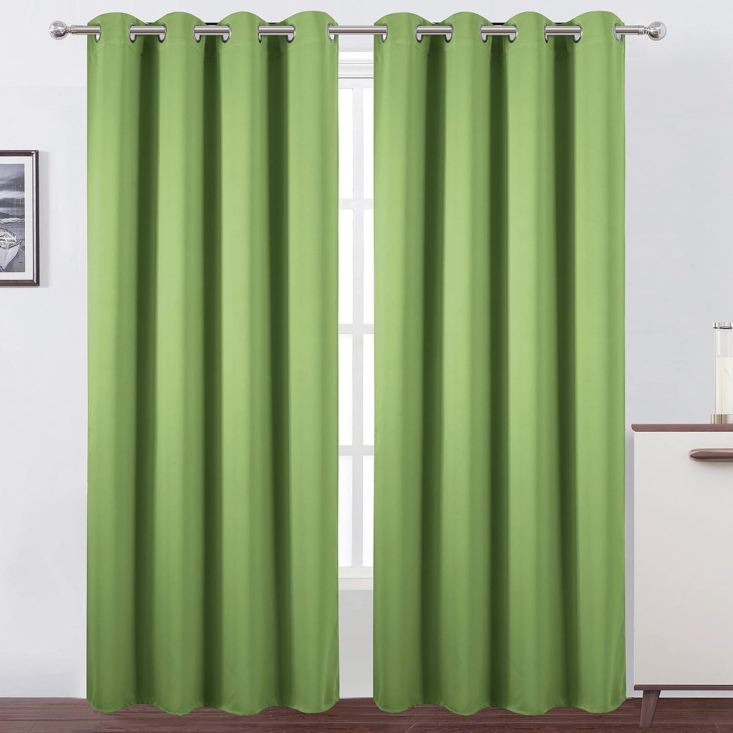 LEMO Light Green Blackout Curtains for Bedroom Room Darkening