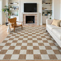 LIVEBOX 8x10 Area Rug Checkered Non-Slip Washable Rug - Neutral