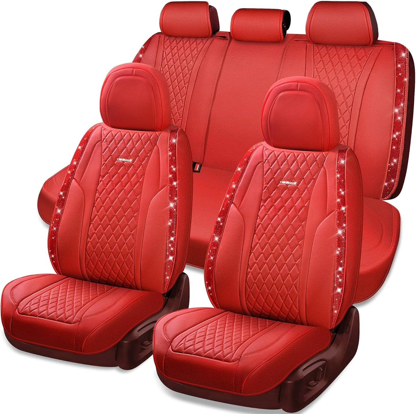 CAR PASS Nappa Leather Bling Diamond Car Seat Covers Full Set