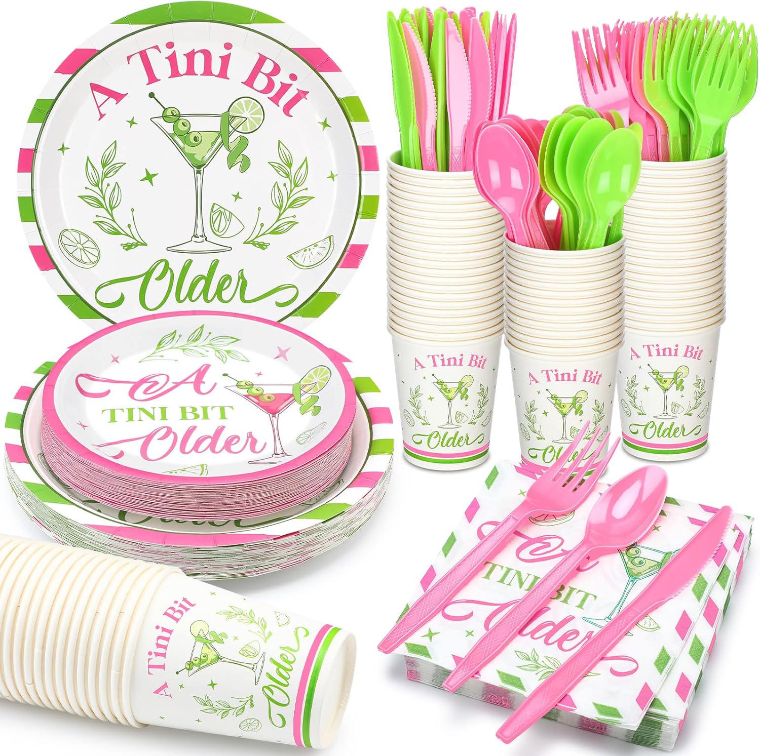 Baby Shower Decor Set for 36 Guests - Trendy Trandraft Hot Pink Green Tableware