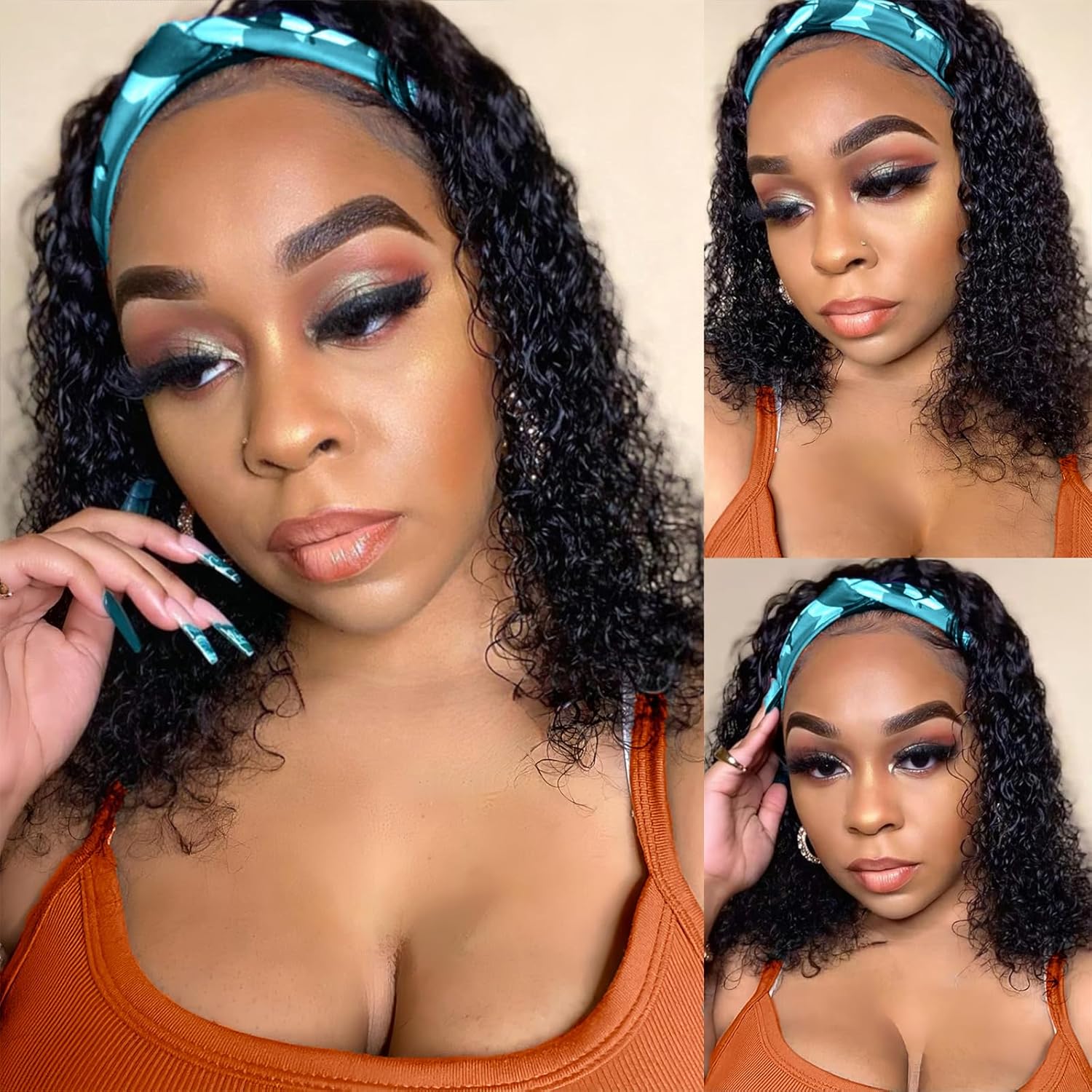 Headband Wig Curly Human Hair 14 Inch for Fashionable Looks