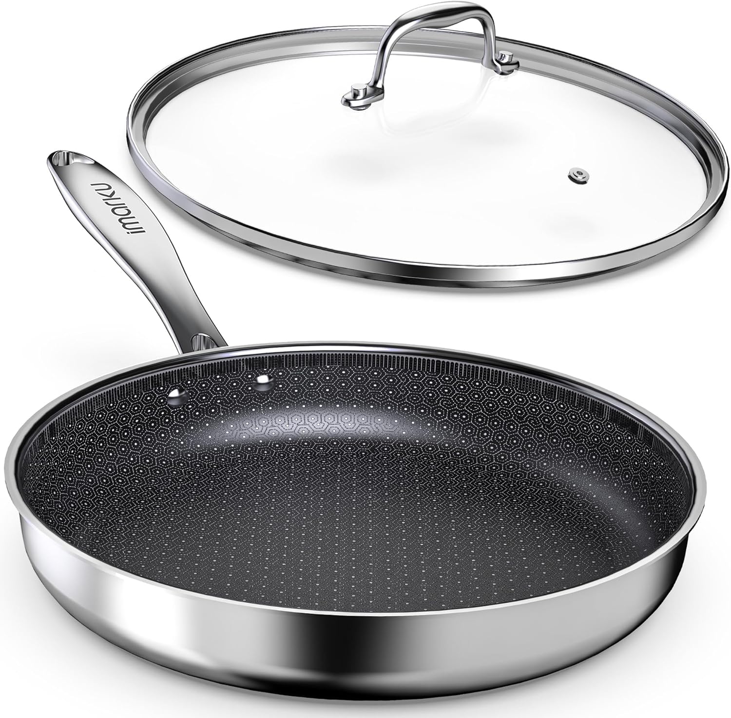 imarku Non Stick Frying Pan 12 Inch Hybrid Skillet with Lid