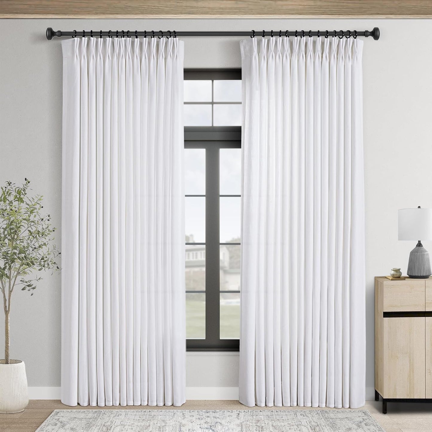Pinch Pleated Linen Curtains 144 Inch Length for Elegant Spaces