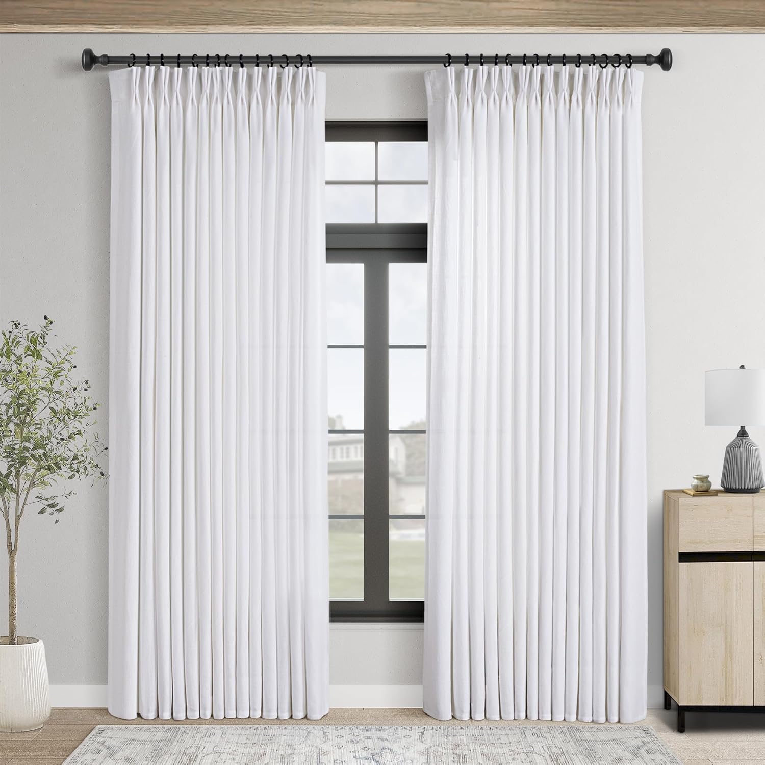 Pinch Pleated Linen Curtains 144 Inch Length for Elegant Spaces