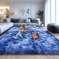 Plush Rugs for Living Room Tie Dye Blue 5x7 ft - Soft Shaggy Comfort