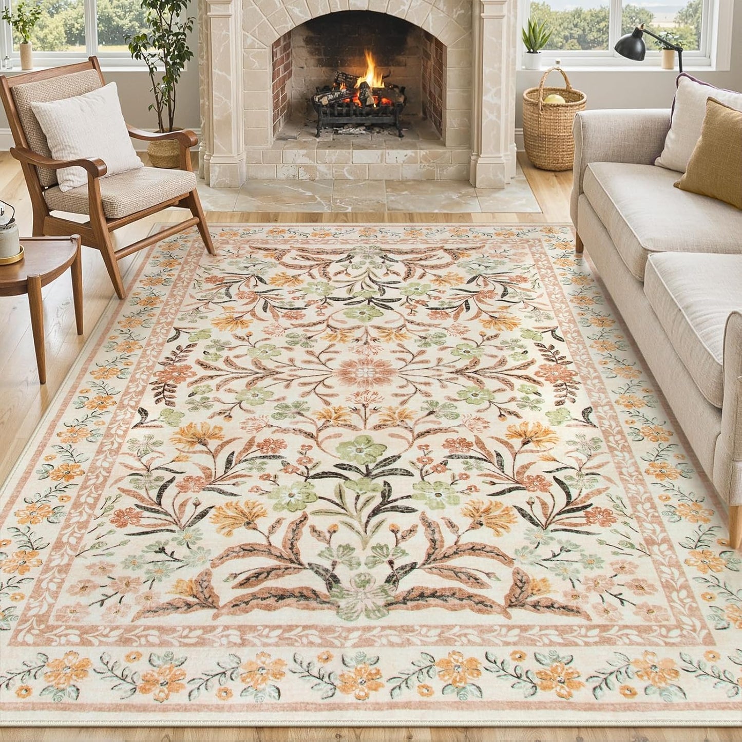 Lahome Fall Floral Washable Area Rugs 8x10 for Cozy Spaces