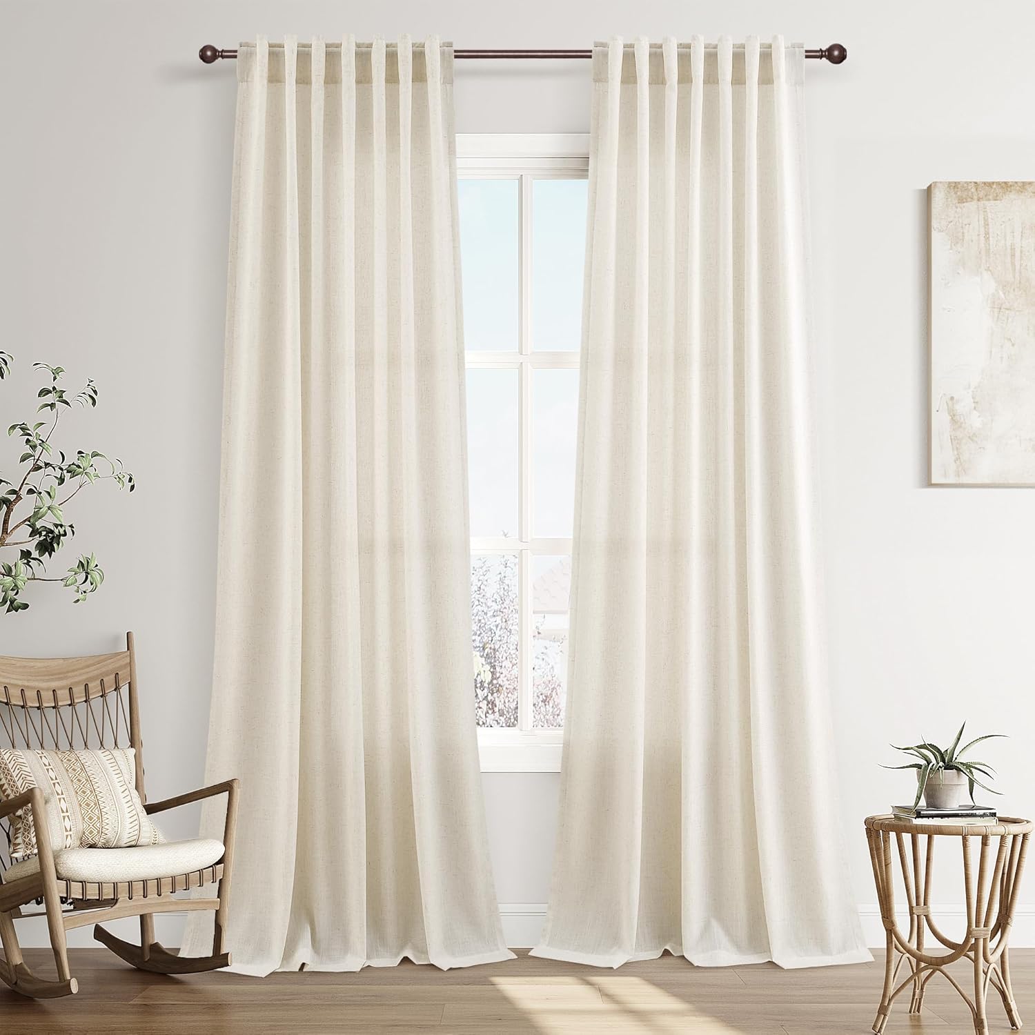 Joywell Cream Natural Back Tab Rod Pocket Curtains 102 in Long