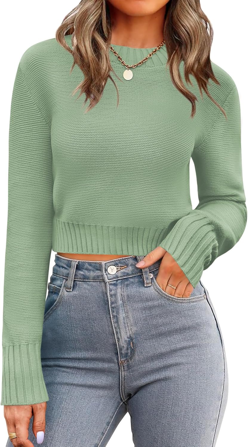 Trendy Long Sleeve Ribbed Knit Pullover for Women in Fall