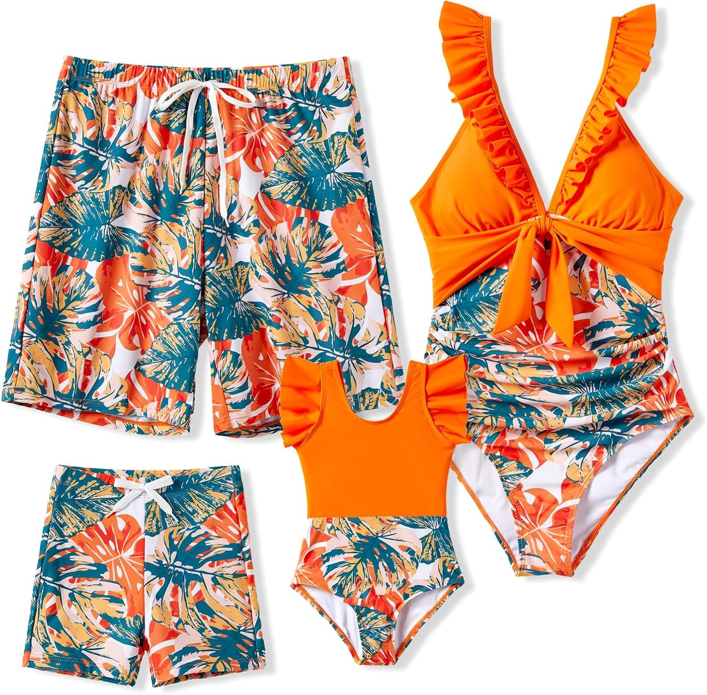 Family Matching Swimwear Floral Print Ruffled One Piece Suits