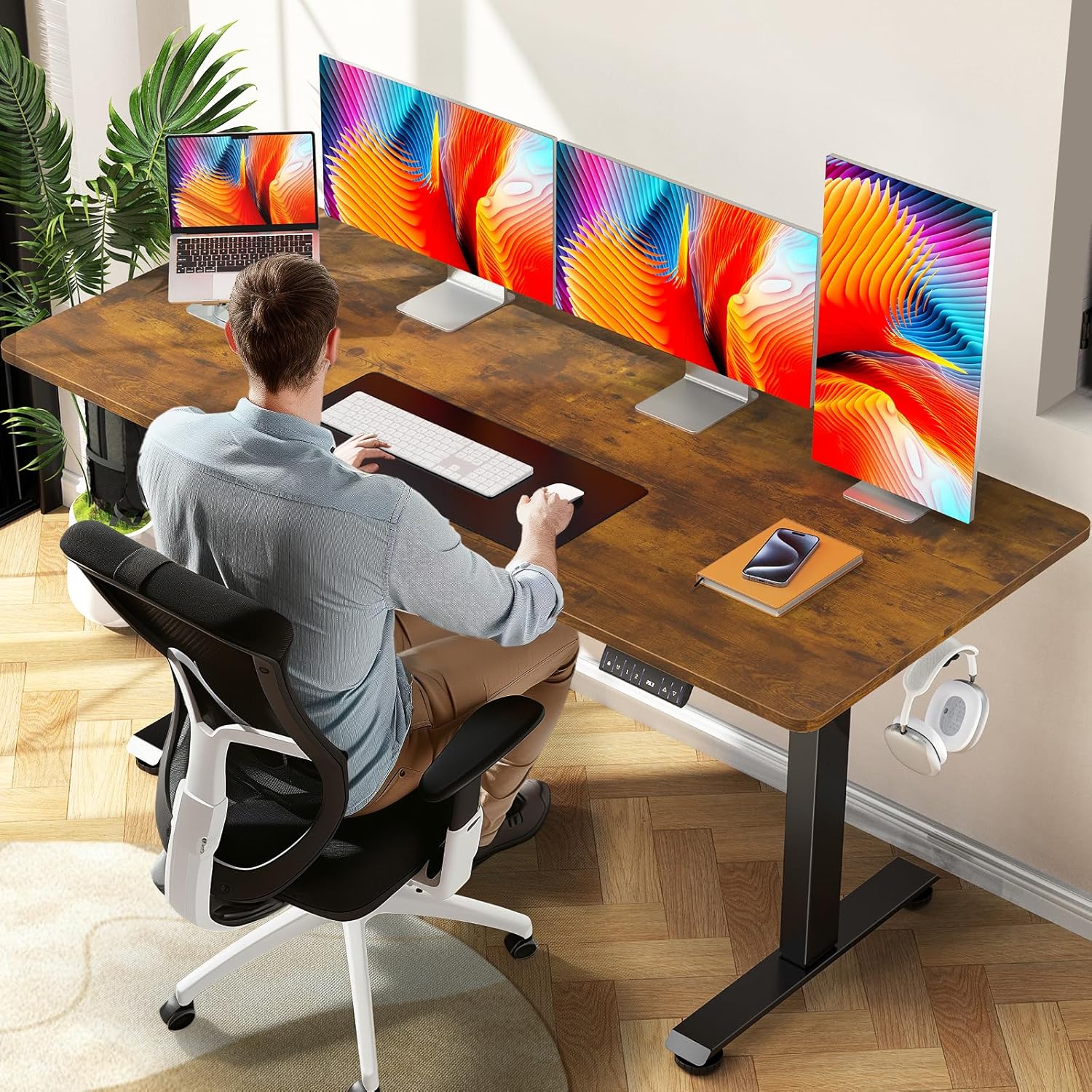 Veken 63 Electric Standing Desk - Height Adjustable Wood Desktop