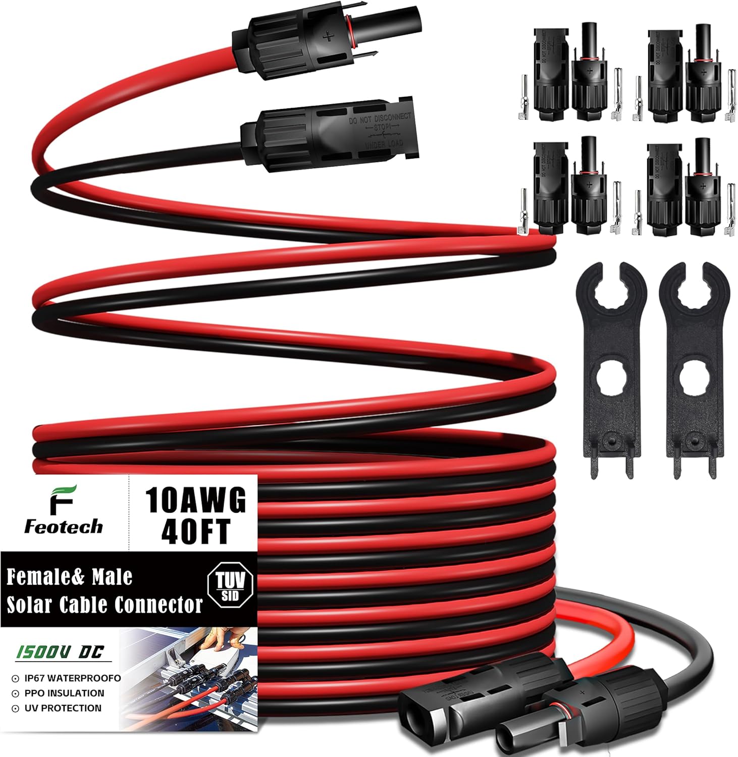 Twin Wire 40FT Solar Extension Cable - 10AWG for RV and Boat