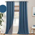 Denim Blue Grommet Linen Blackout Curtains 52x108 in - Total Room
