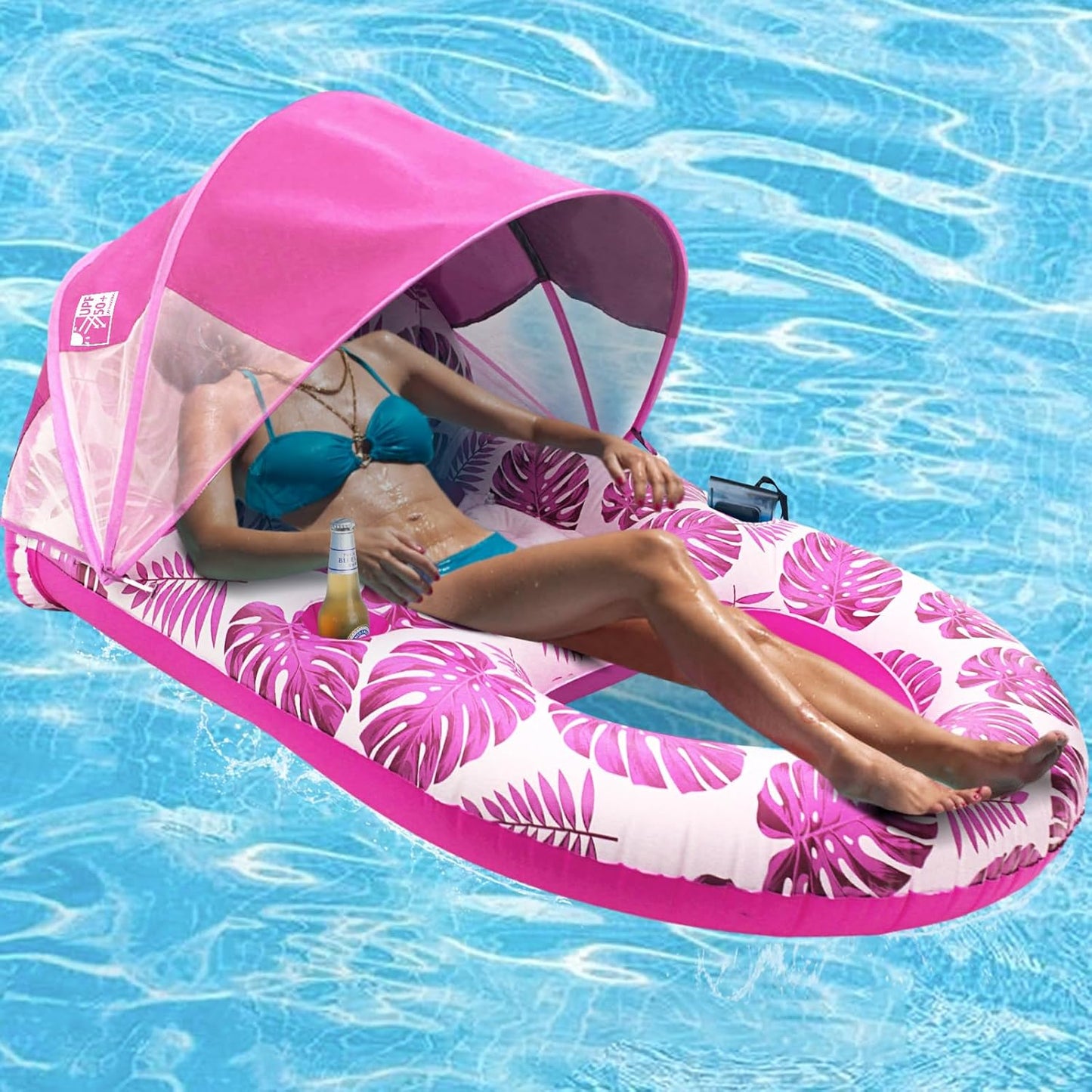 Pool Lounge Float with Canopy UPF50+ for Ultimate Relaxation