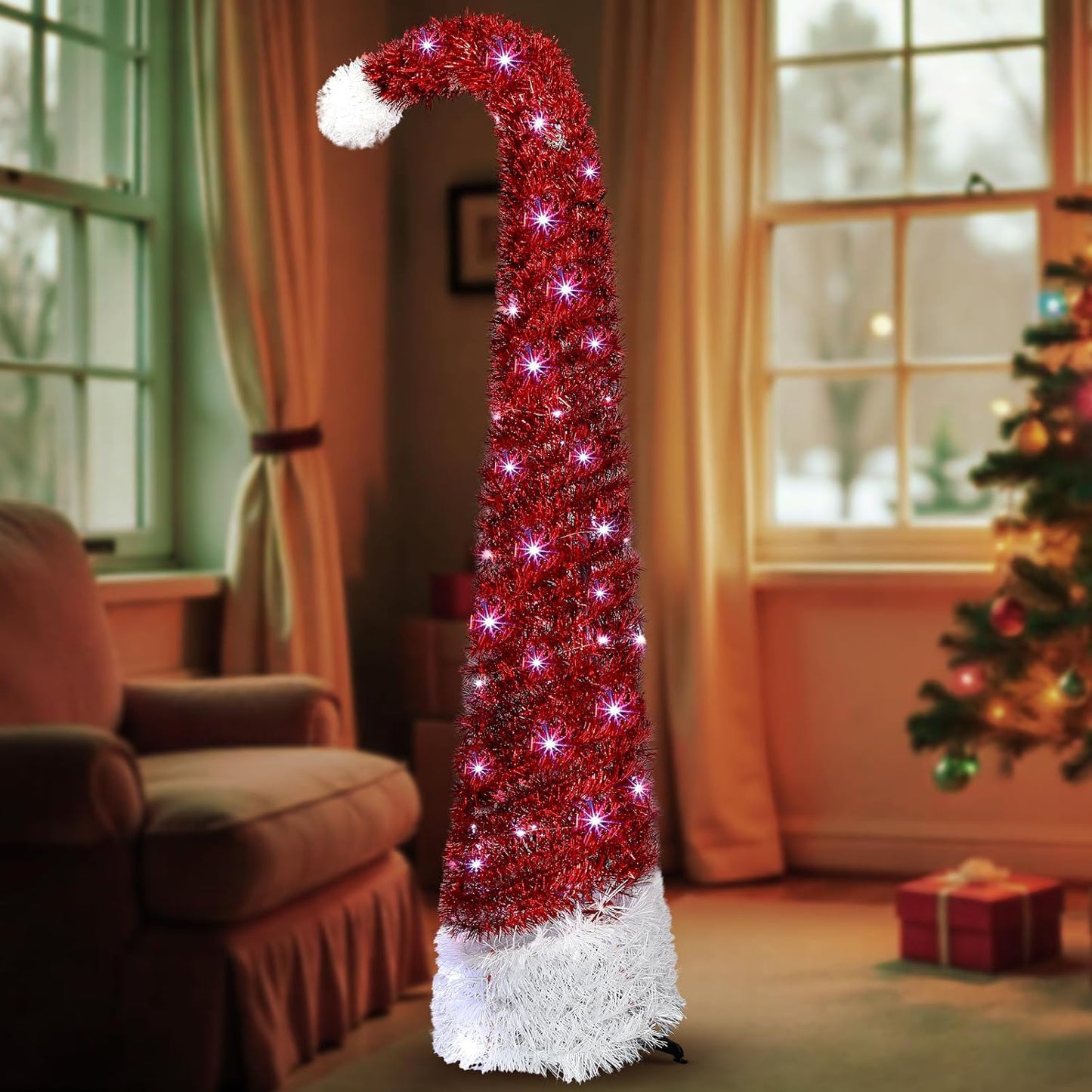 5 ft Pop up Tinsel Christmas Tree with LED Lights for Festive Cheer