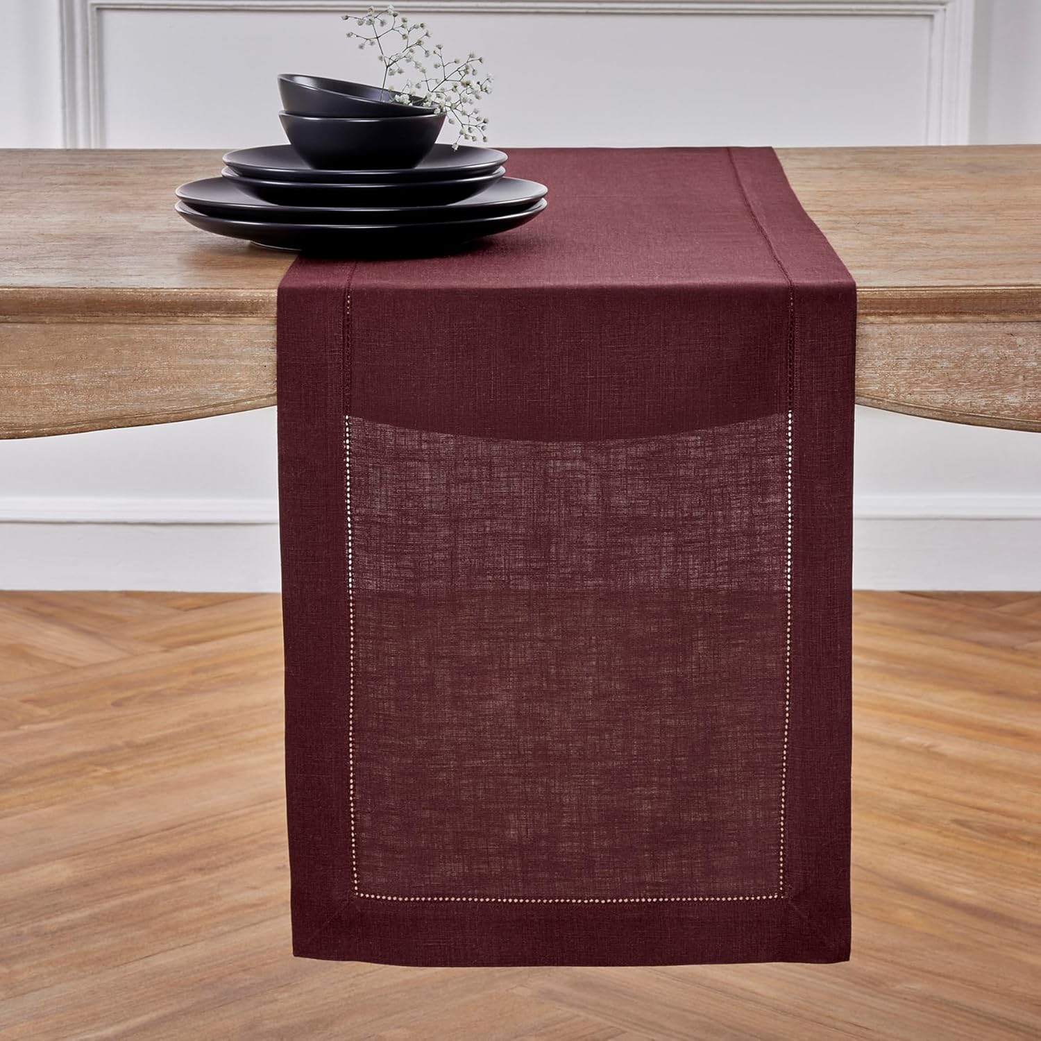 Burgundy Table Runner 14 x 132 Inch - 100% Pure Linen Decor
