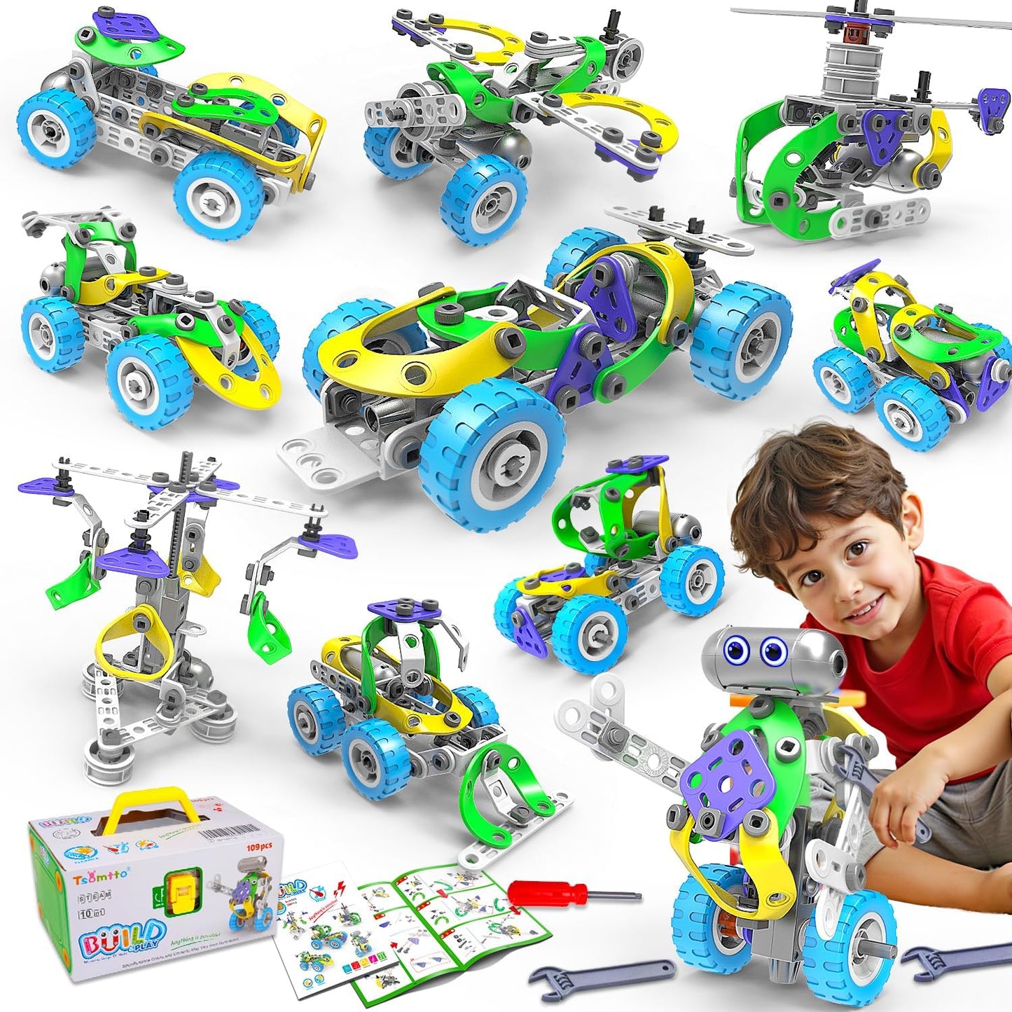 Ultimate 10-in-1 STEM Building Toy Set Ages 4-8+ Interactive Learning Tsomtto