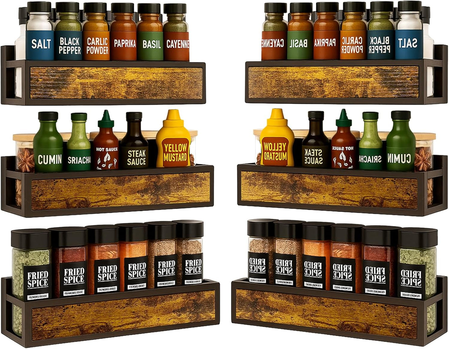 Spice Rack Wall Mount 6 Pack for Kitchen Organization and Style