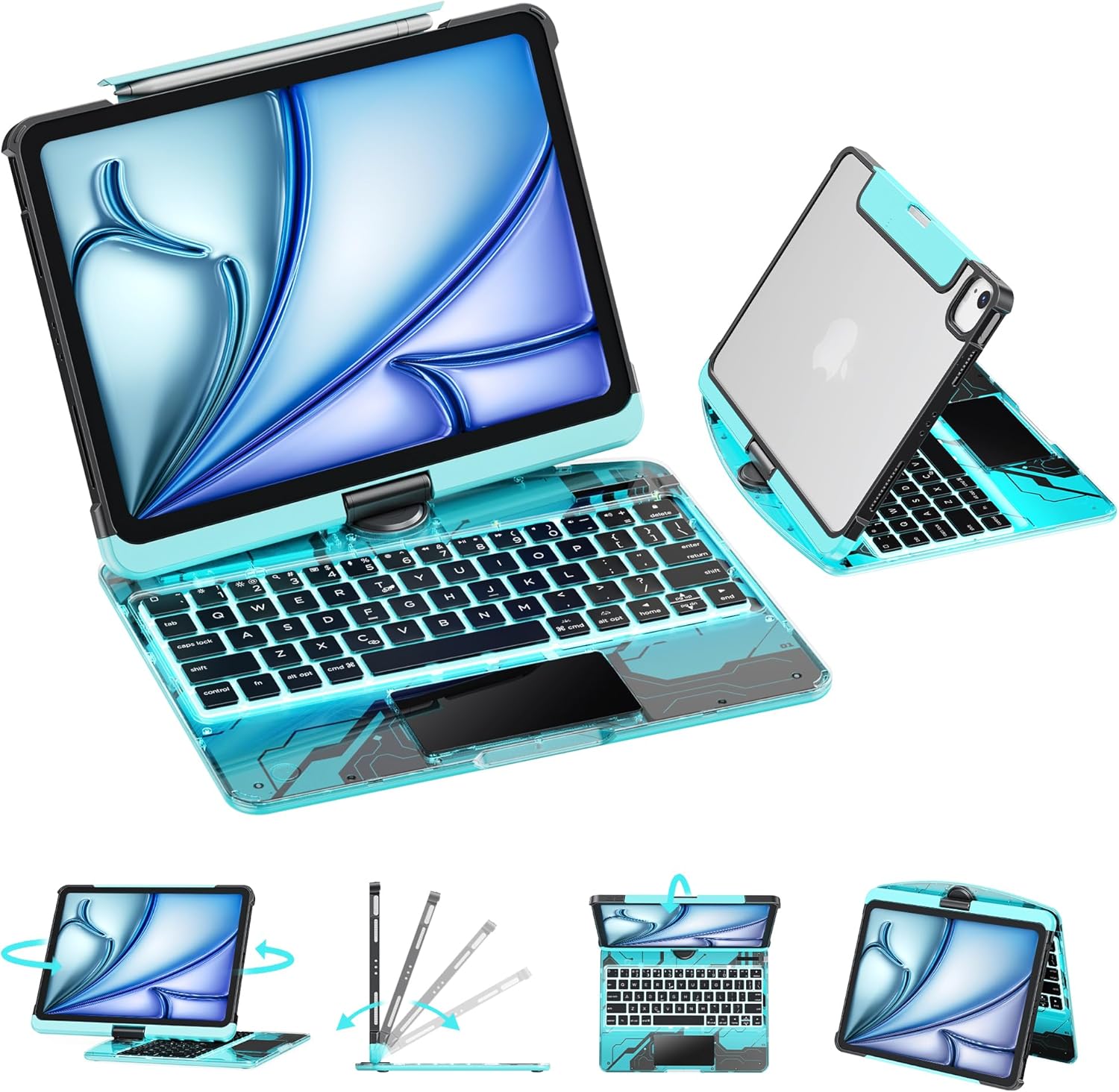 GUSGU Transparent Case with Wireless Keyboard for iPad 10.2-in