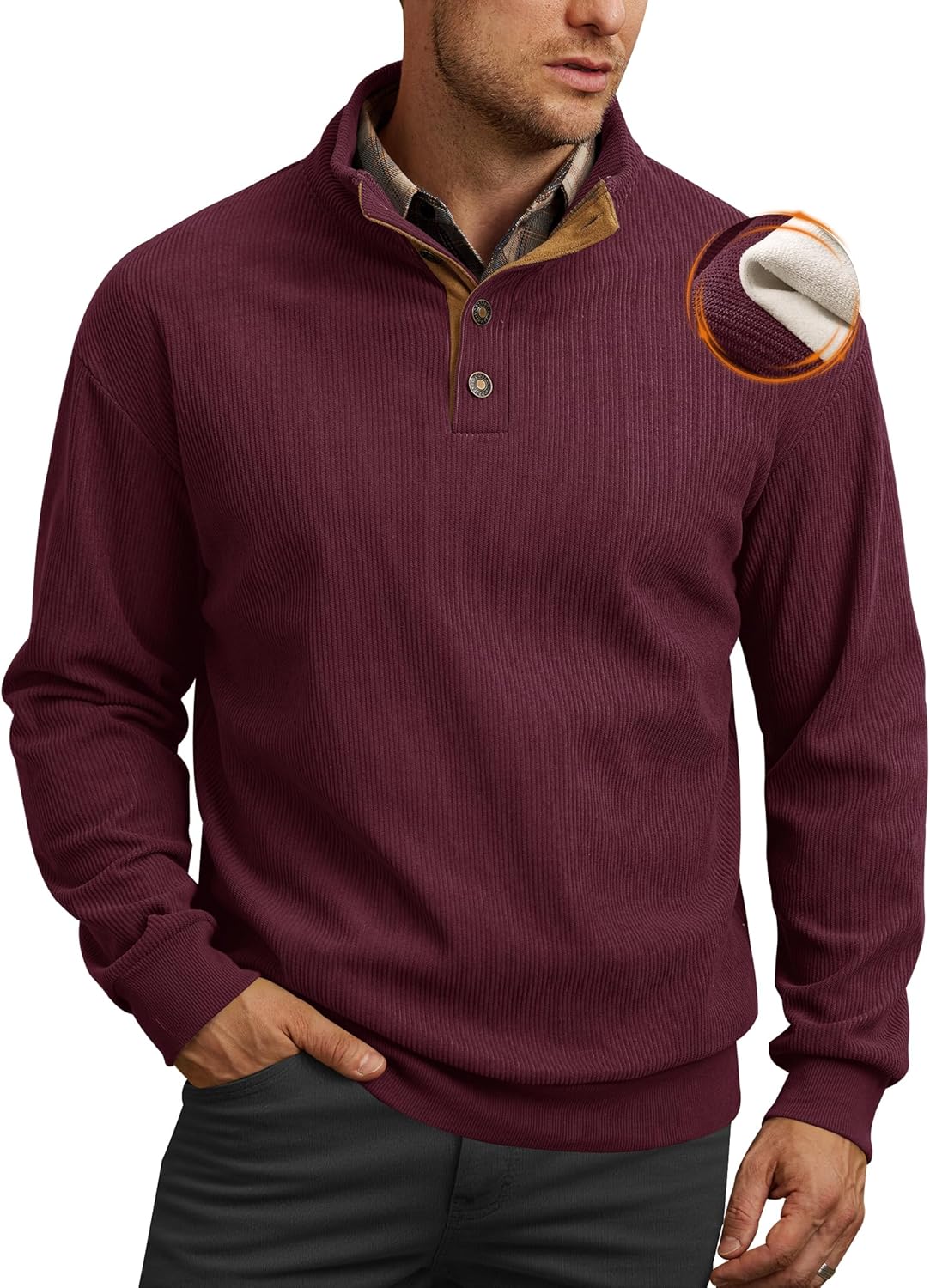 Mens Corduroy Fleece-Lined Sweatshirts for Winter Fashion
