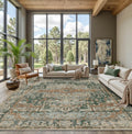 9x12 Area Rug for Living Room Bedroom - Washable Green Vintage Boho