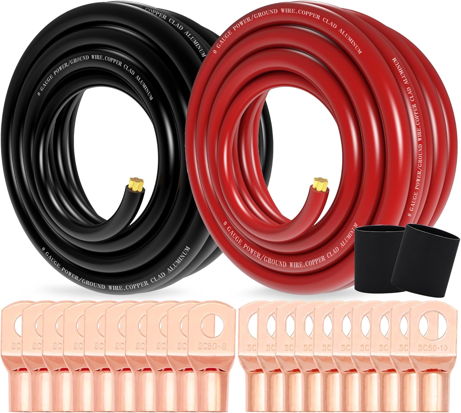 1/0 Gauge Wire Copper Clad Aluminum Power & Ground Cable Set