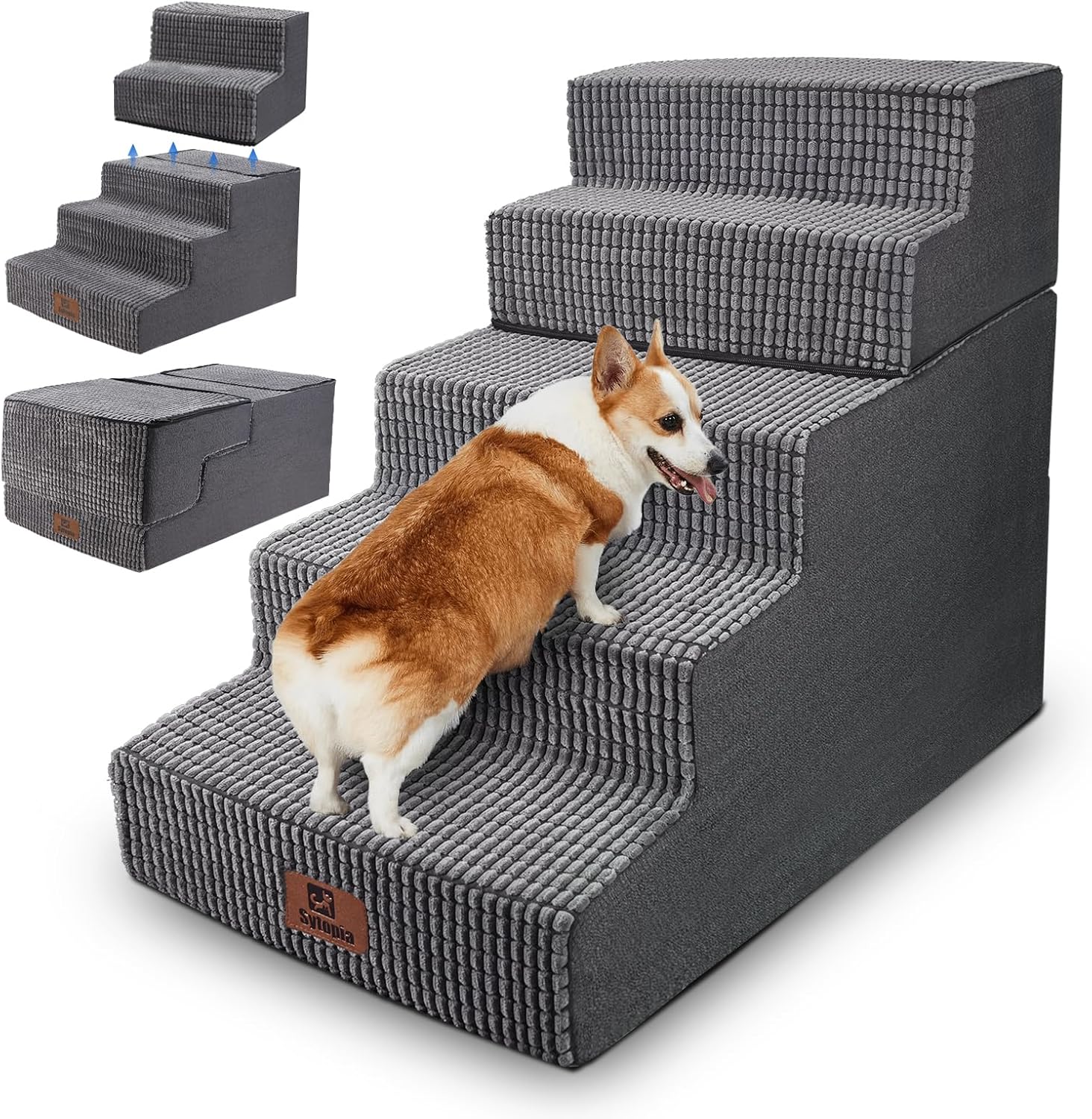 Pet Stairs Ramp for High Beds and Couch - 5 Step Foldable Stairs