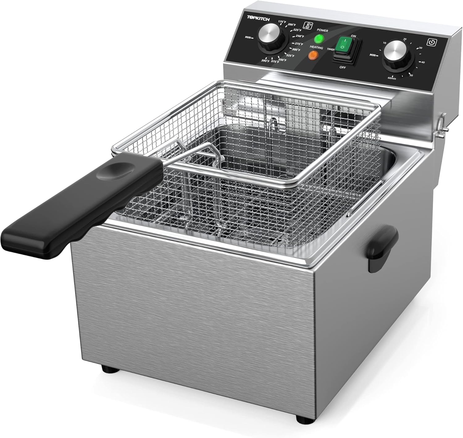TOPKITCH Stainless Steel Deep Fryer 10L - Powerful 1800W for Home & Restaurant - 60 Min Timer