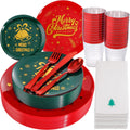 WDF 175pcs Christmas Plates Plastic Disposable Set - Complete Party