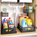 Under Sink Organizer 2 Pack - Height Adjustable Pull Out Drawer