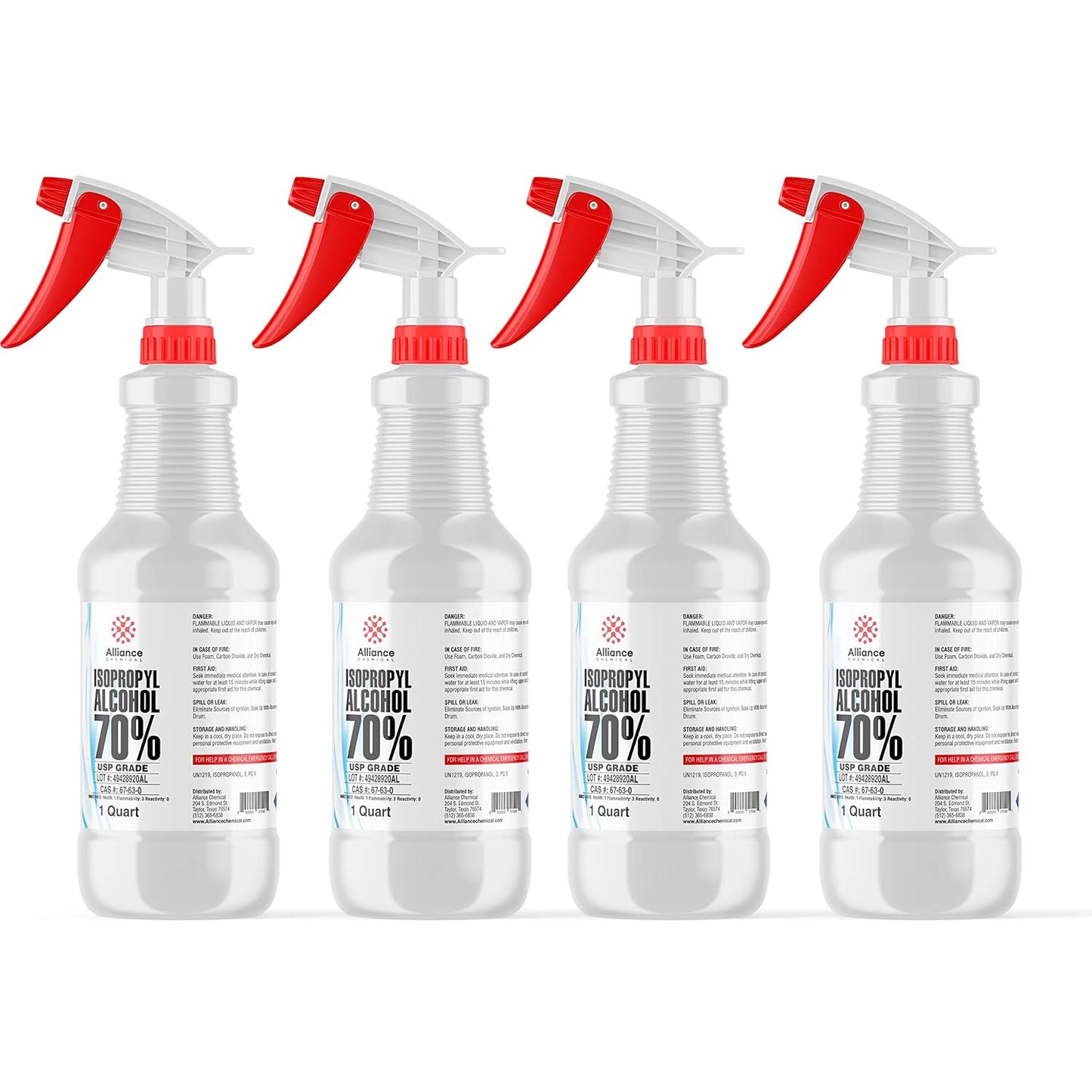 Isopropyl Alcohol 70% - USP Grade Quart Spray Bottle 4-Pack