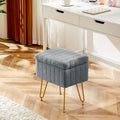 Sweetcrispy Grey Vanity Stool Chair with Storage - Plush Faux Fur Seat