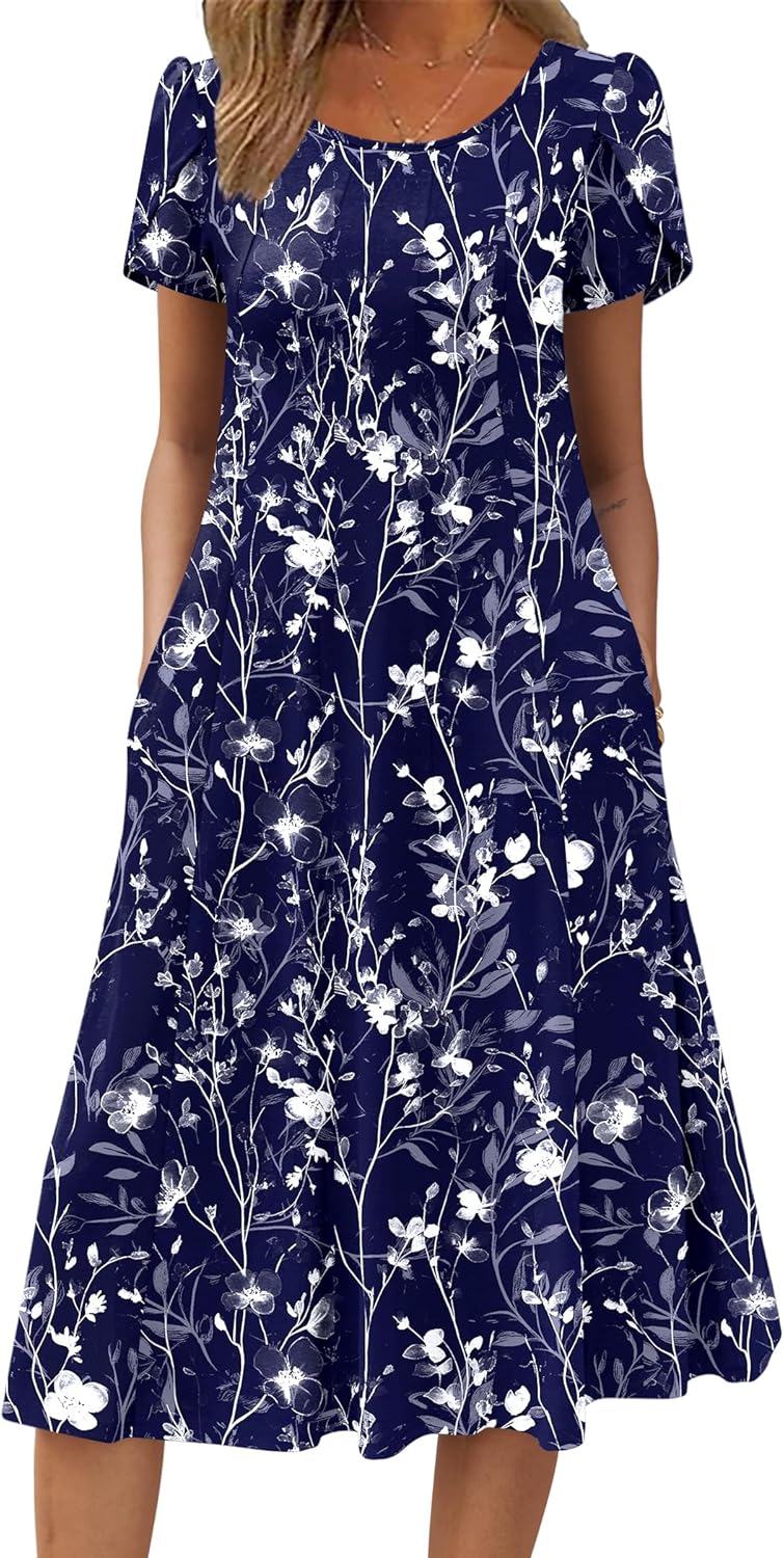 Zeagoo Womens Casual Dresses Flare Midi Dress for Summer