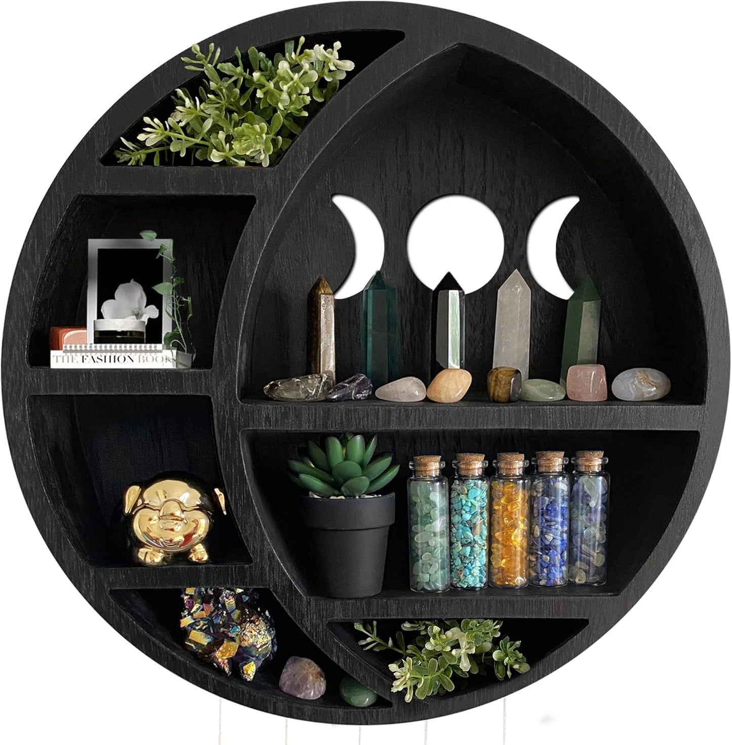 Wooden Moon Shelf for Crystals - Unique Crescent Moon Decor
