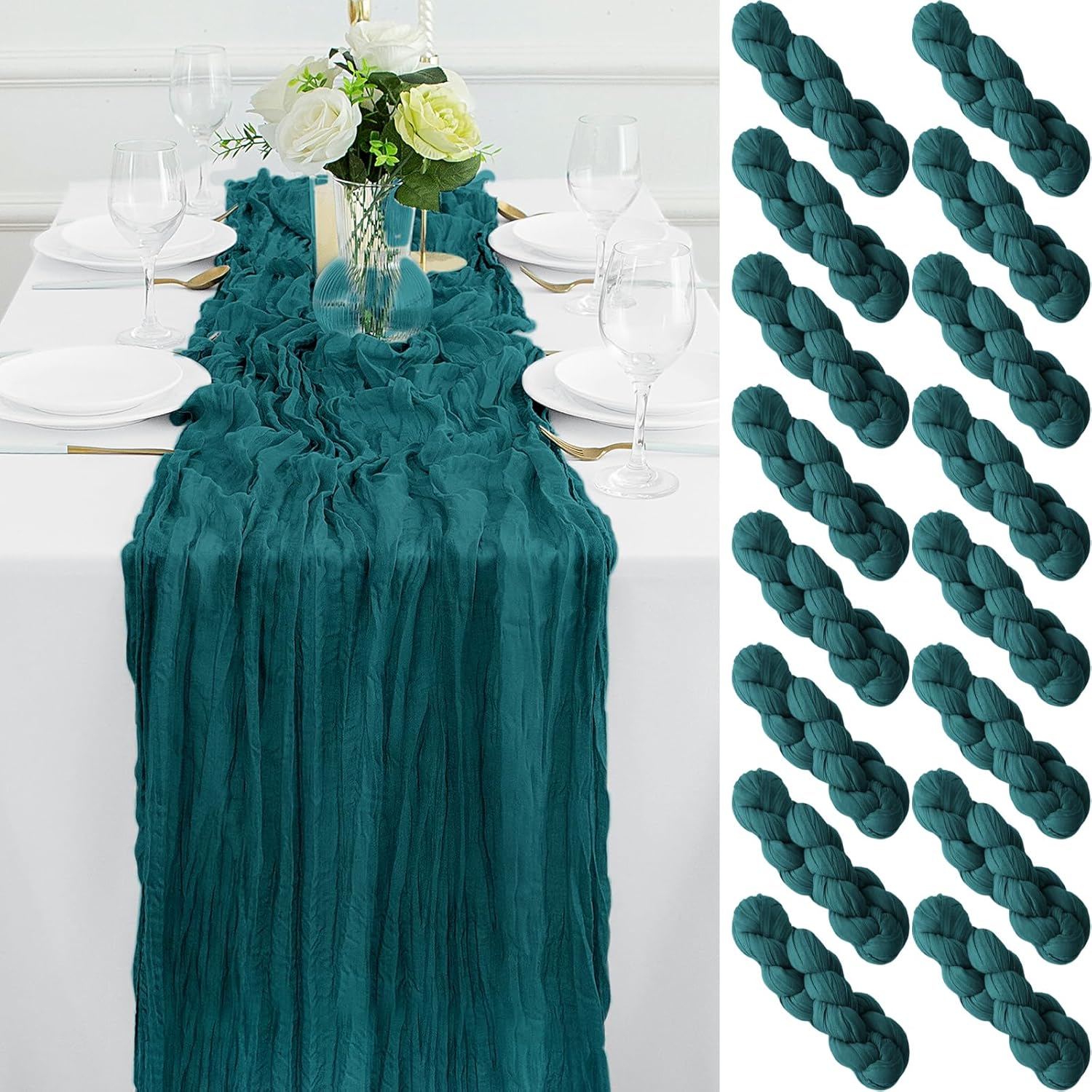16Pack Teal Cheesecloth Table Runner for Elegant Events