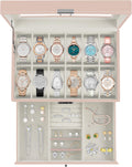 Ogrmar 12 Slot PU Leather Lockable Watch Storage Box - Pink