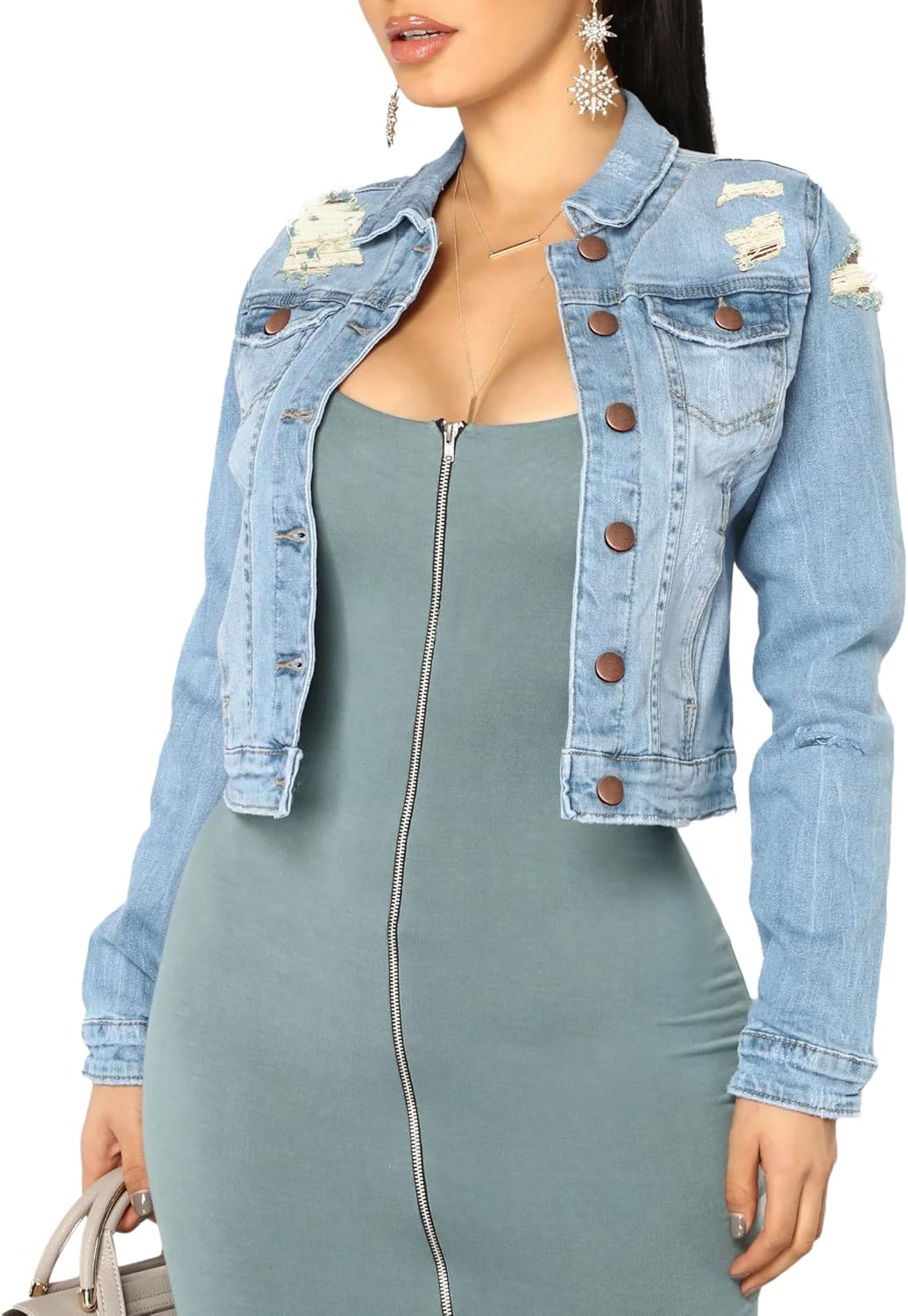 Classic Distressed Denim Jacket for Women - BessCops Style