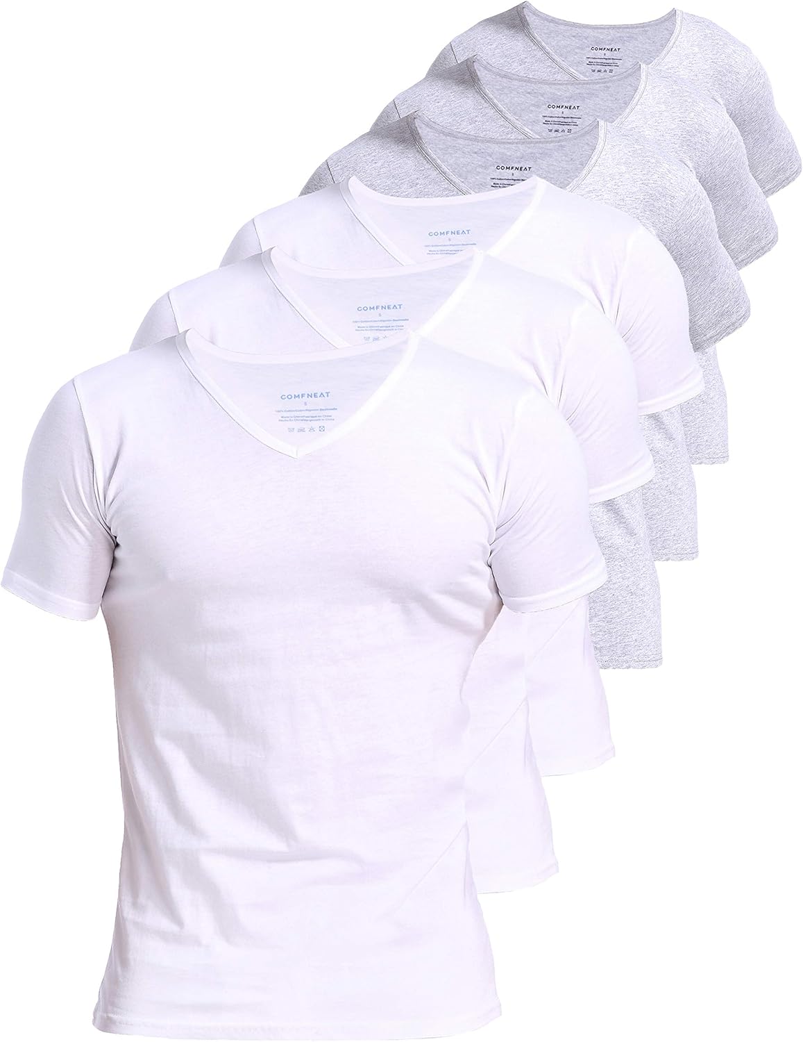 Comfneat Men's Cotton Undershirts - Comfy V-Neck T-Shirts 6-Pack