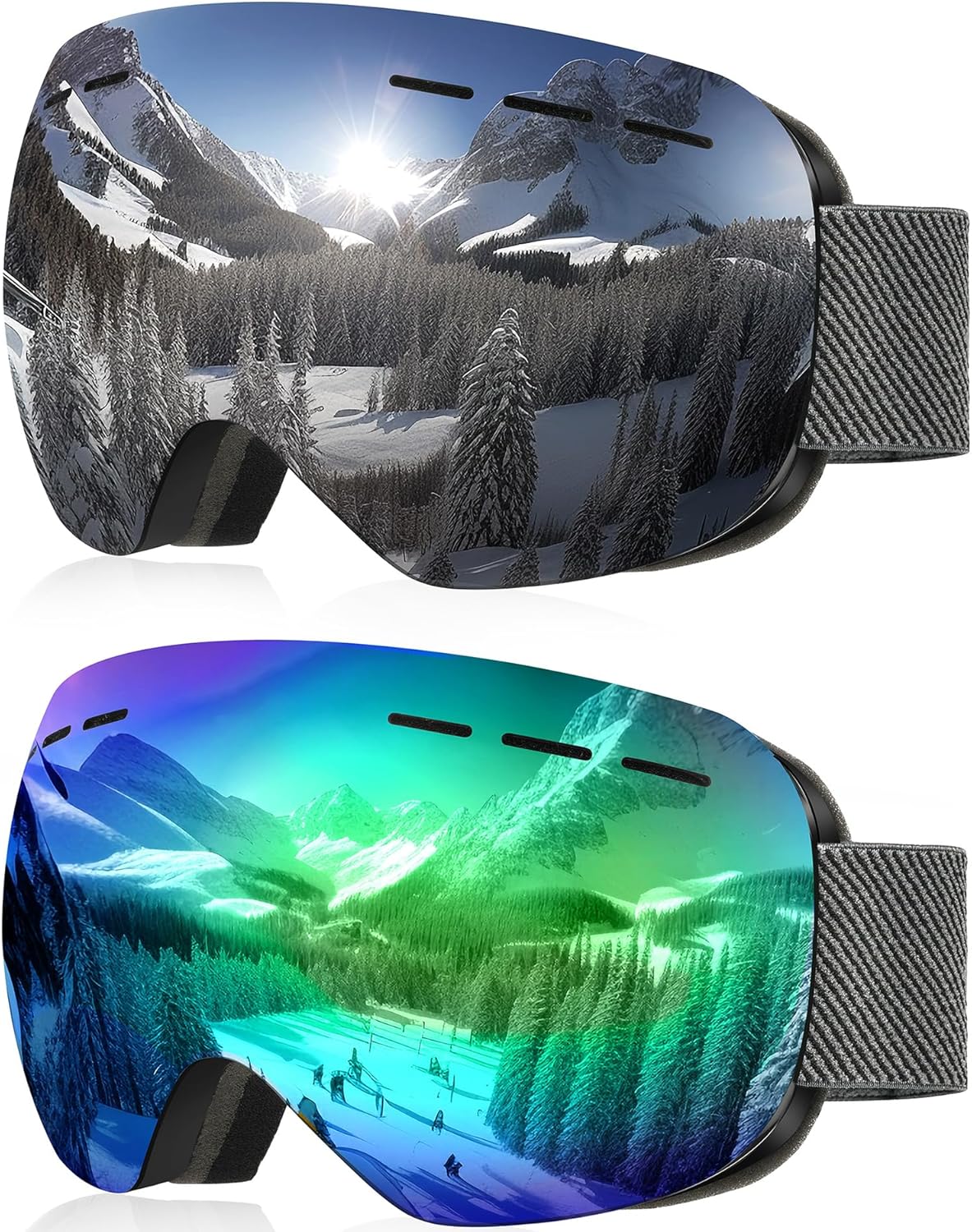 2 Pack OTG Ski Goggles: Anti Fog UV Protection