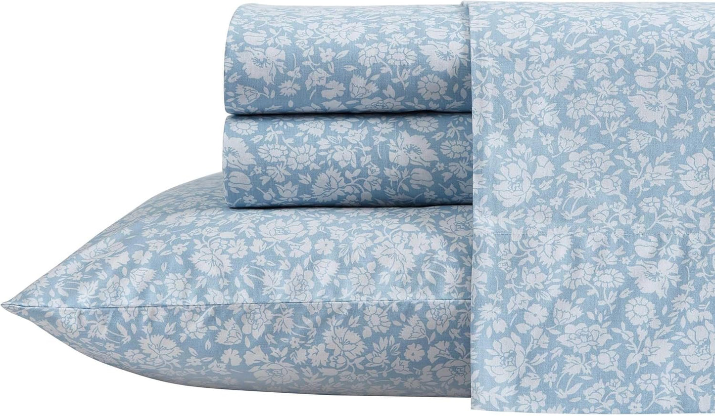 Laura Ashley Twin Sheets Set - Lightweight Cotton Percale Bedding