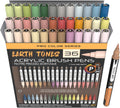 36 Flexible Brush Tip Earth Tones Acrylic Paint Pens Set - Natural