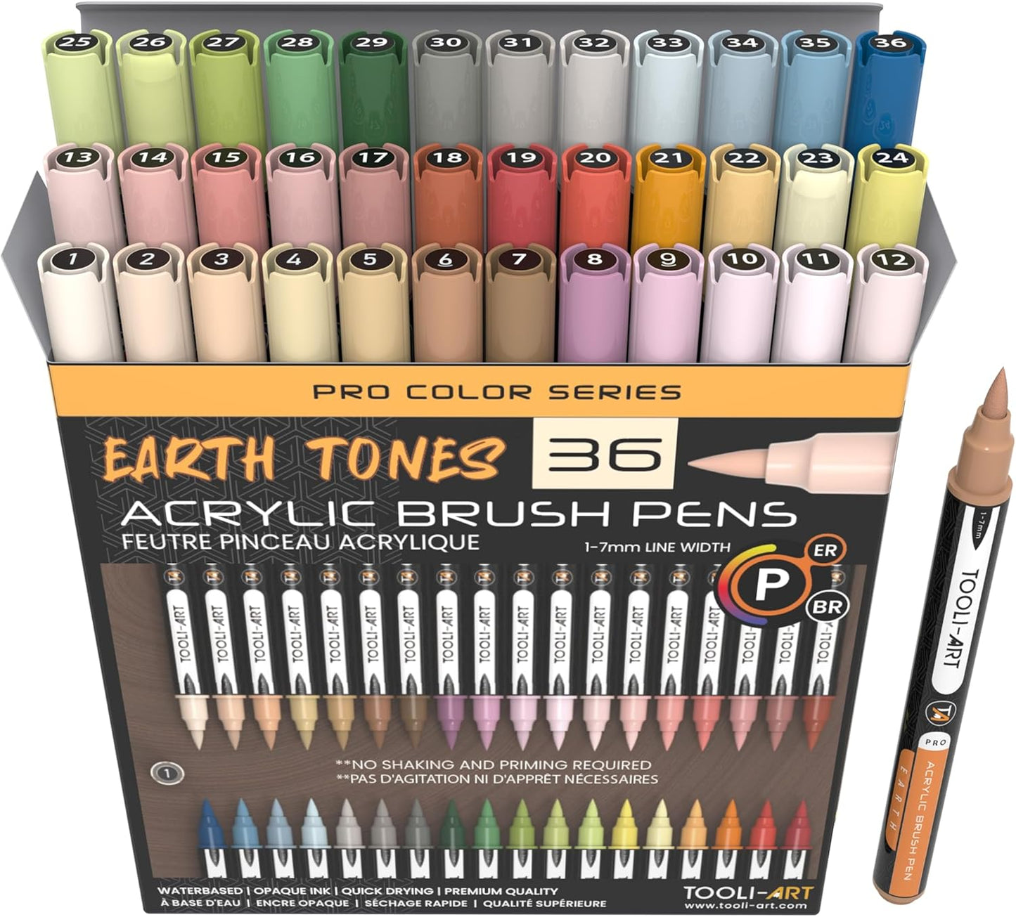 36 Flexible Brush Tip Earth Tones Acrylic Paint Pens for Art