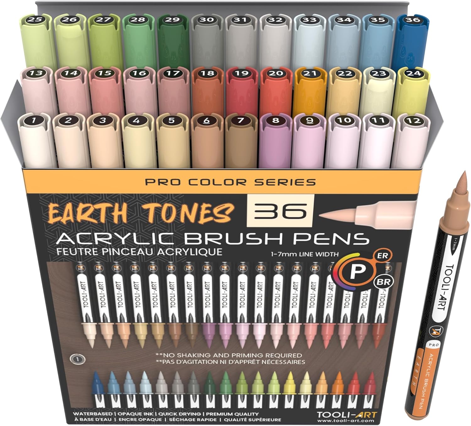 36 Flexible Brush Tip Earth Tones Acrylic Paint Pens for Art