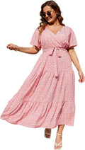 Plus Size V Neck Wrap Maxi Dress with Belt - Flattering Summer Fit