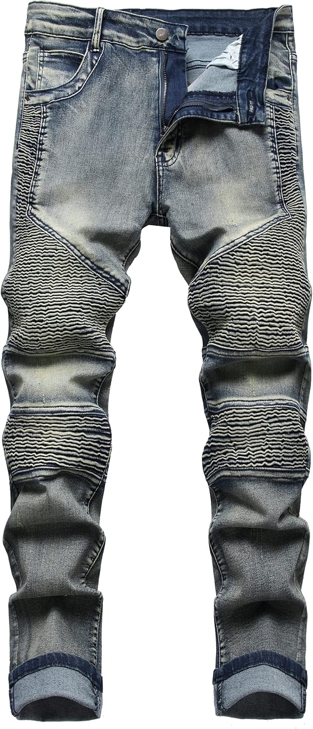 Men Ripped Jeans Slim Fit Straight Leg Denim Pants with Holes