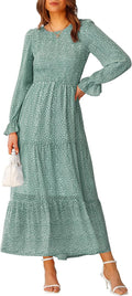 Womens Casual Floral Maxi Dress - Flowy High Waist A-Line