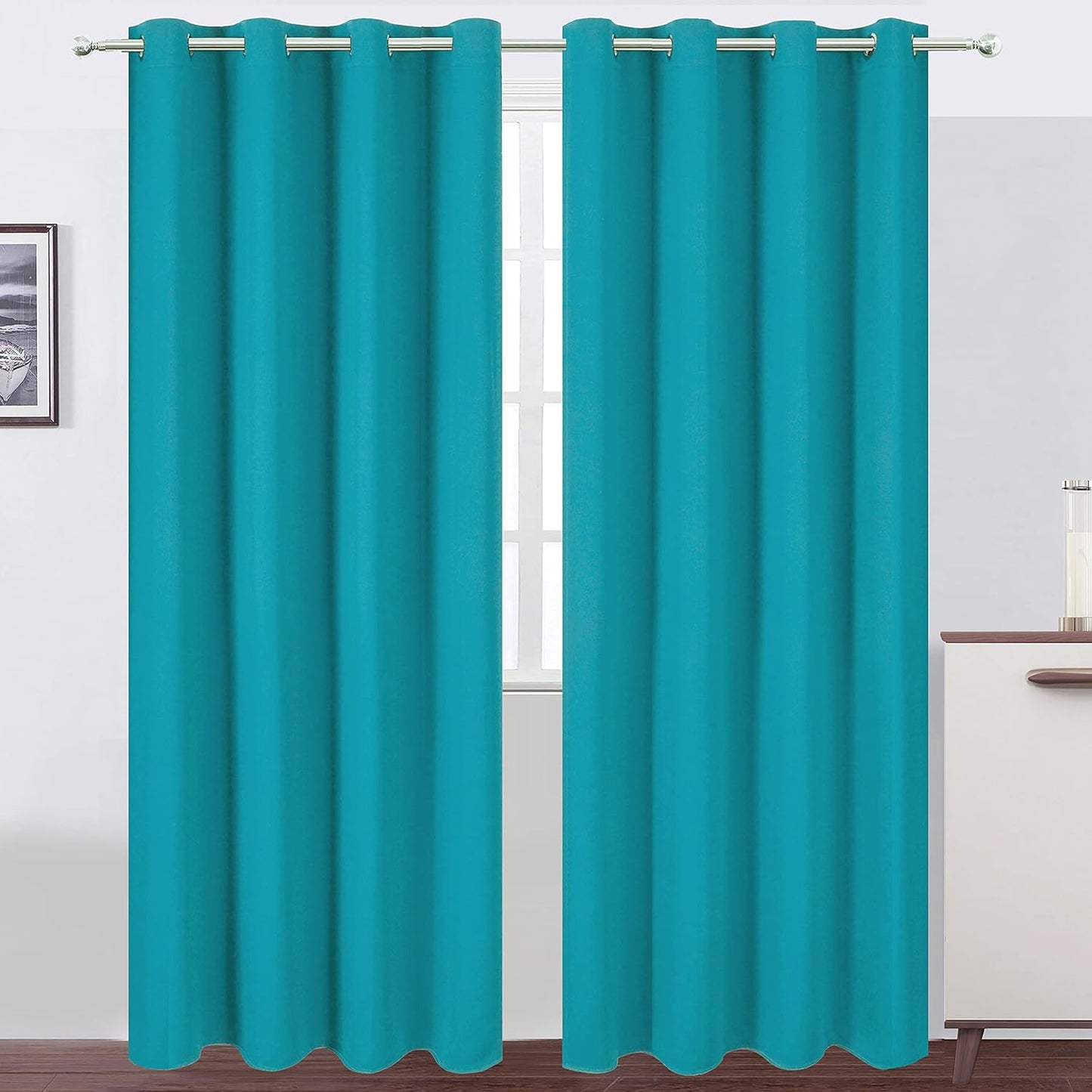 LEMO Teal Blackout Curtains Set of 2 for Room Darkening Needs