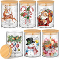 Christmas Glass Storage Jars 6 Pcs Set - Airtight Bamboo Lids