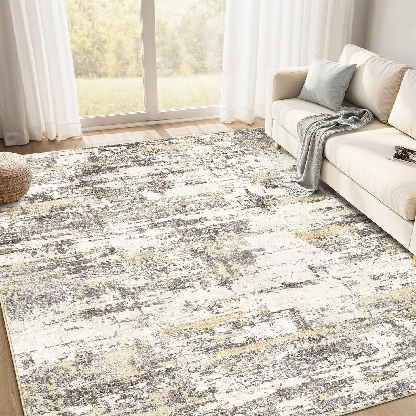 5x7 Modern Washable Area Rug - Stain Resistant & Non-Slip - Gold Brown