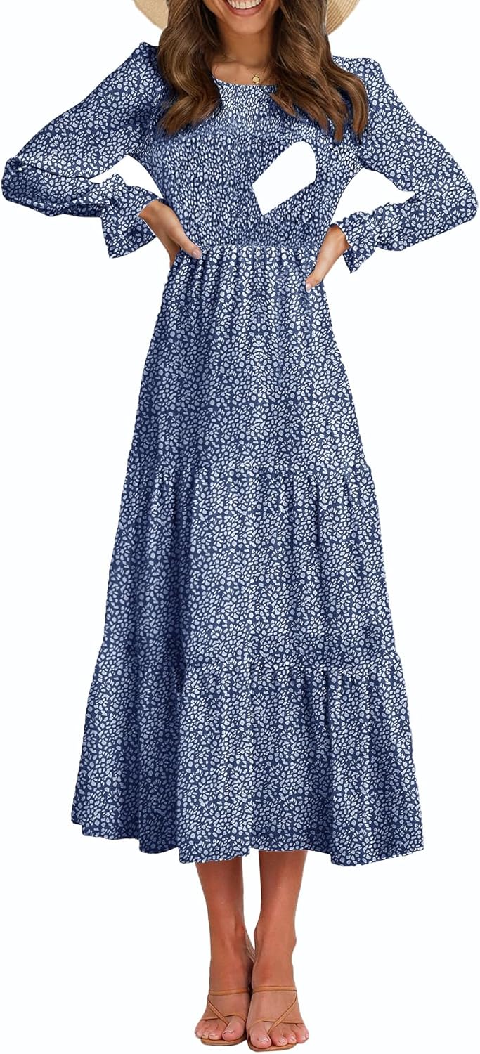 Women's Nursing Dress with Flounces Long Sleeve and Pockets
