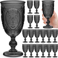 18 Pack Plastic Goblets 10oz Black Vintage Embossed Wine Glasses